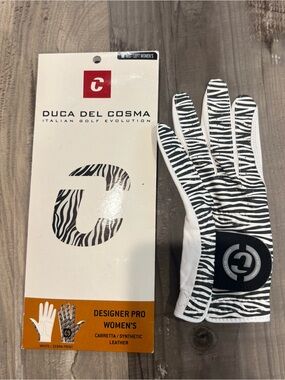 Duca Del Cosma Italian Golf Glove Designer Pro Left Zebra Print Women’s SZ M